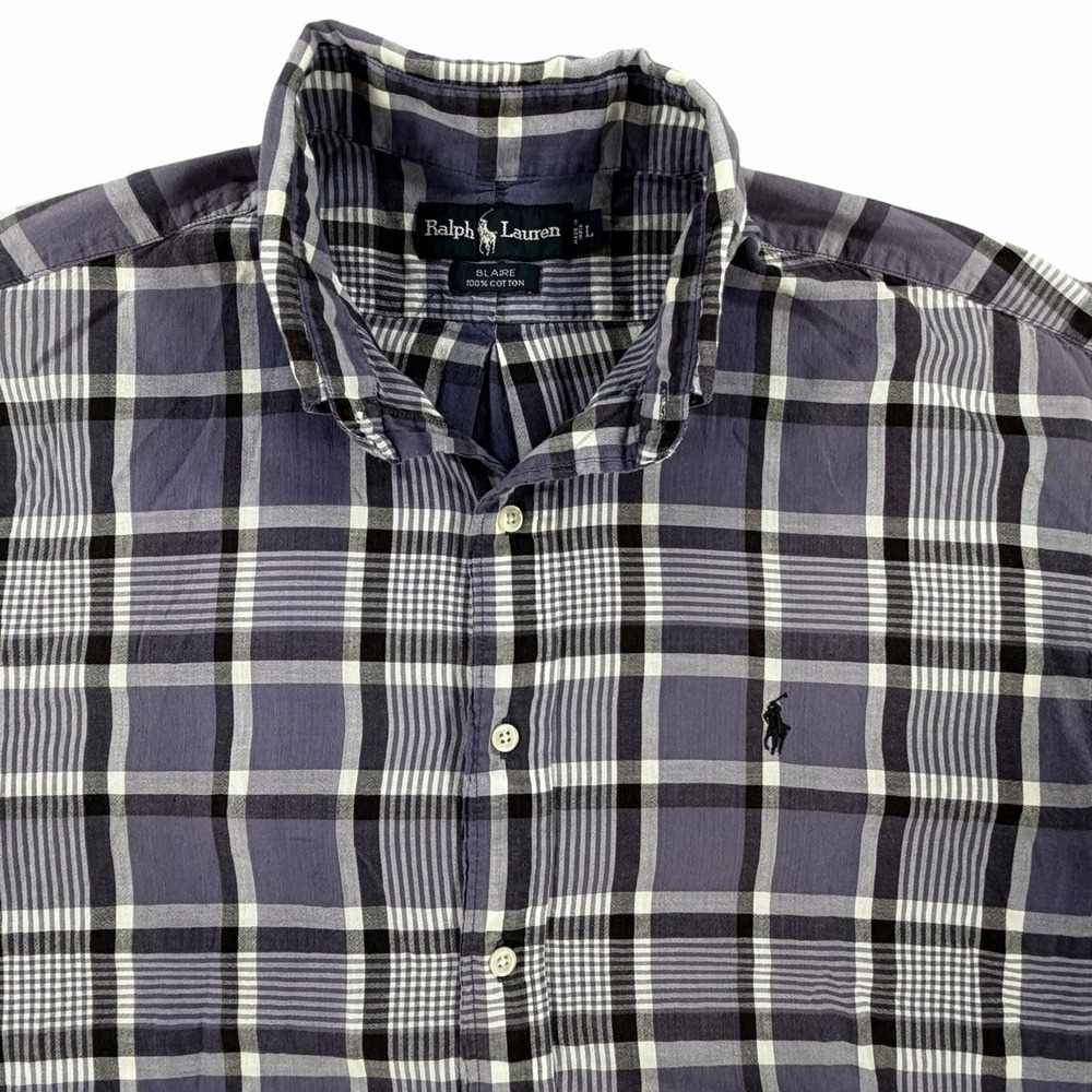 Polo Ralph Lauren L Blake Button Down Shirt Blue Plaid Short Sleeve Cotton Mens